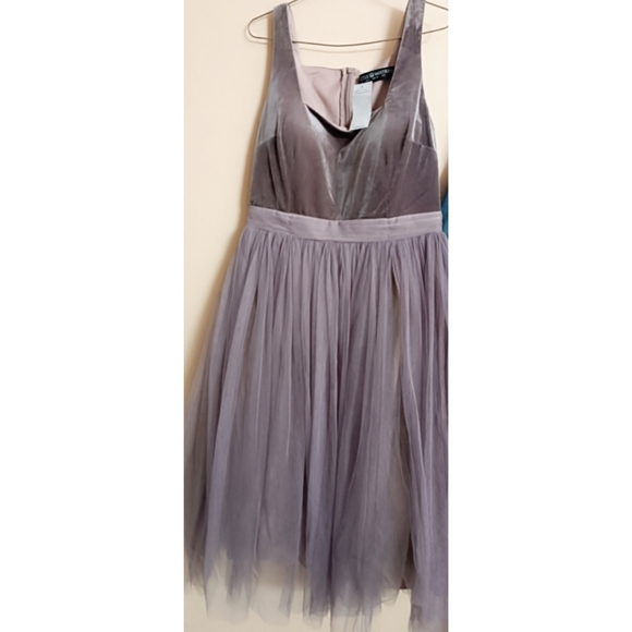 Little Mistress Tall Velvet Top Mini Skater Dress With Tulle Skirt - Picture 6 of 7